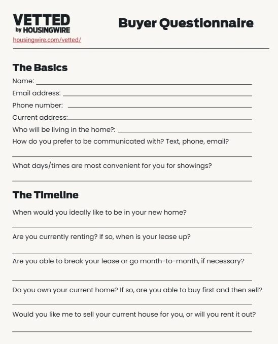 Vetted Buyer Questionnaire